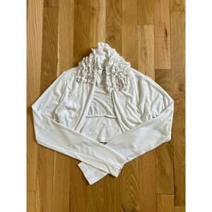 Elsy Girl White Stretch Ruffle Cropped Long sleeve Shrunken Shrug (Size US 8)